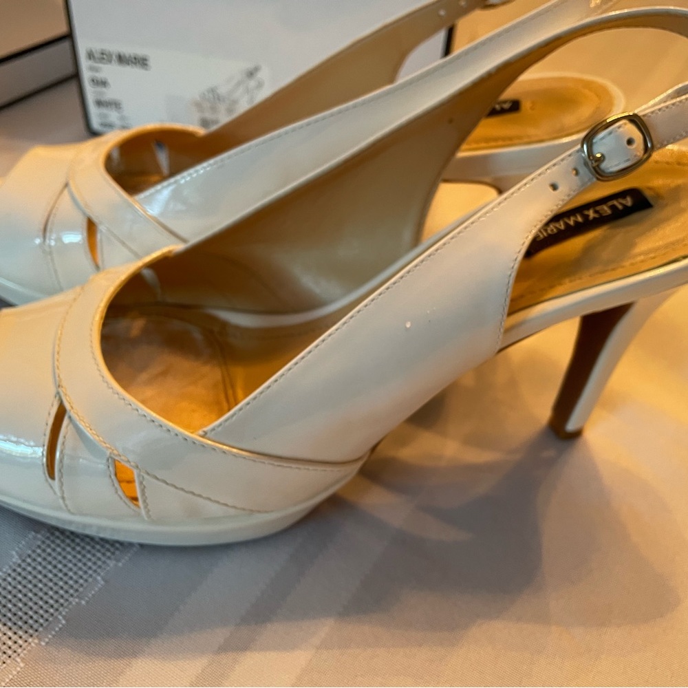 Alex Marie White Patton-leather 3 inch sling back heels